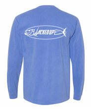 Load image into Gallery viewer, Fish Hook Long Sleeve Pocket Tee in Flo Blue