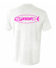Load image into Gallery viewer, Fish Hook Short Sleeve Pocket Tee in White - HOT PINK Logo