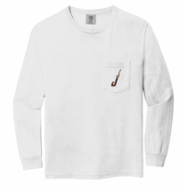 Load image into Gallery viewer, Hook & Horns Long Sleeve Pocket Tee in White - CHOCOLATE Logo