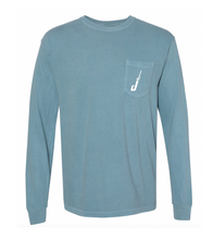 Load image into Gallery viewer, Hook & Horns Long Sleeve Pocket Tee in Ice Blue