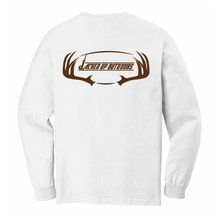 Load image into Gallery viewer, Hook &amp; Horns Long Sleeve Pocket Tee in White - CHOCOLATE Logo
